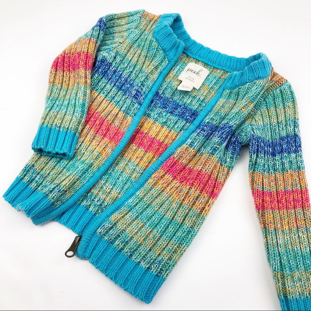 Peek Little Peanut Zip Front 100% Cotton Striped Sweater Size 6-12 Months